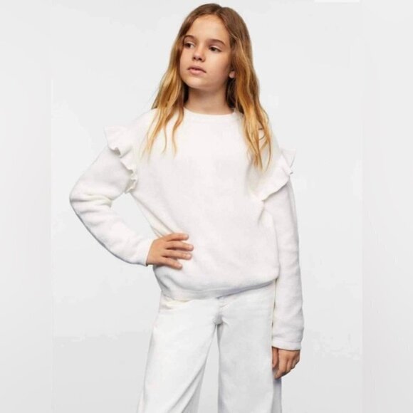 🩷 Mango - Kids Ruffled cotton sweater - Off White. Size: 9-10 years. NIB - Picture 4 of 9